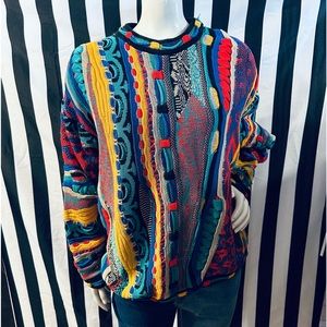 Tundra Canada Vintage Coogi Style Rainbow Cable Knit Mercerized Cotton S…